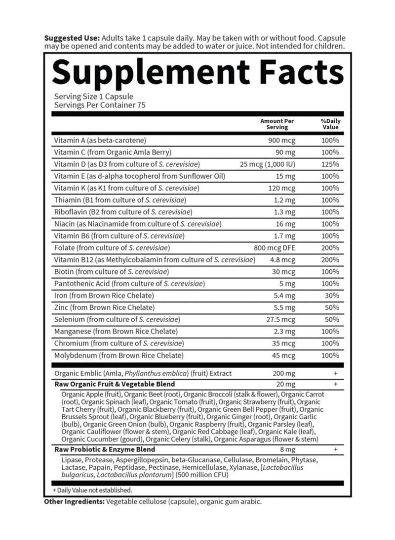 Garden of Life Raw One Multivitamin -75 Capsules - Image 2