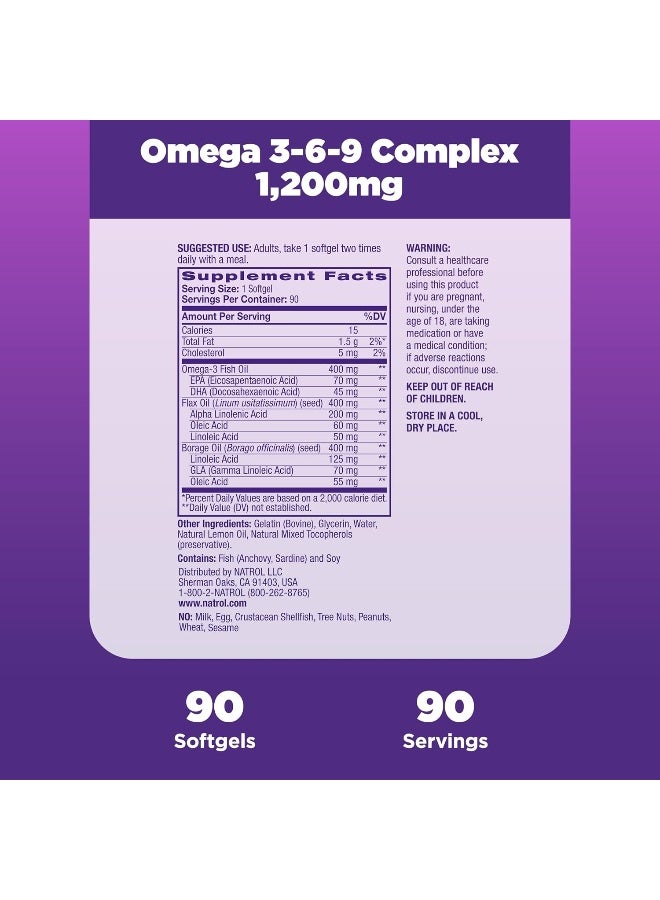 NATROL - Omega 3-6-9 Complex Dietary Supplement - 90 Softgels - Image 1