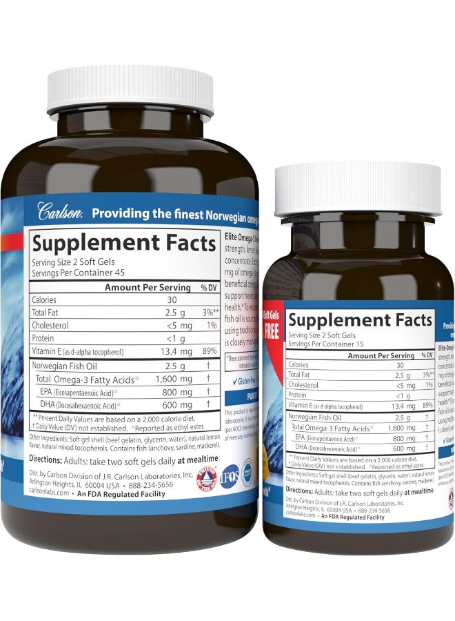 Carlson Pack Of 2 Elite Omega-3 Dietary Supplement - 120 Softgels - Image 2