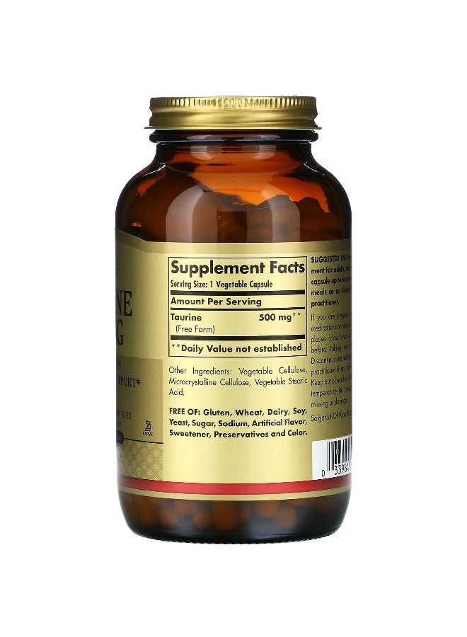 Solgar Taurine 500 mg, 250 Vegetable Capsules Packaging May Vary - Image 3