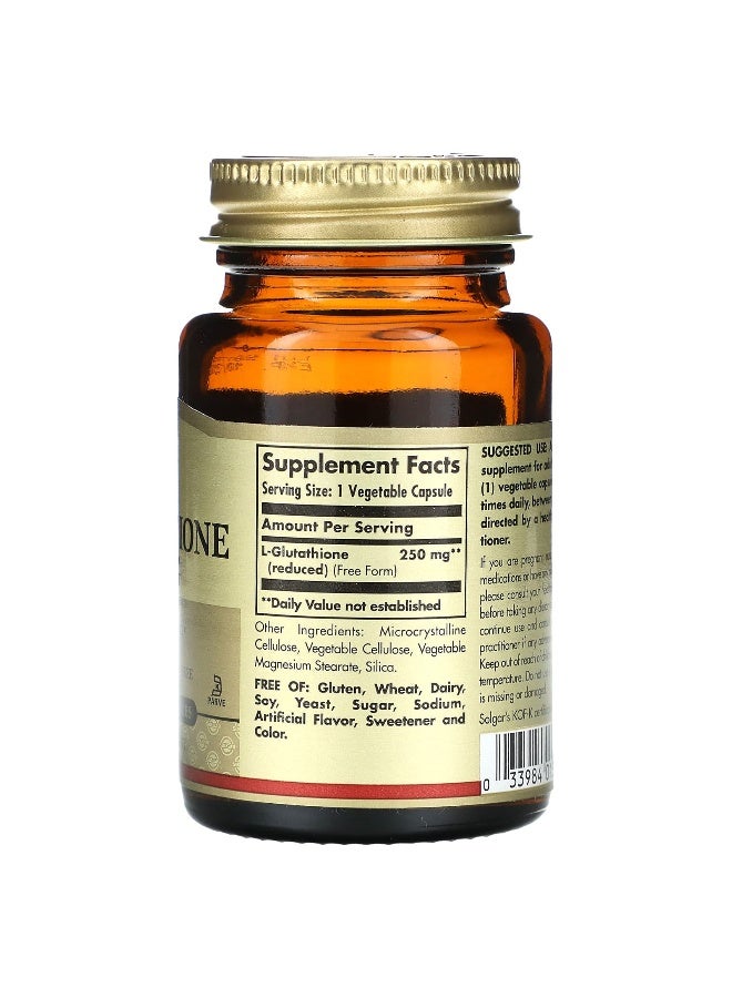 Solgar Reduced L-Glutathione, 250 mg, 30 Vegetable Capsules - Image 2