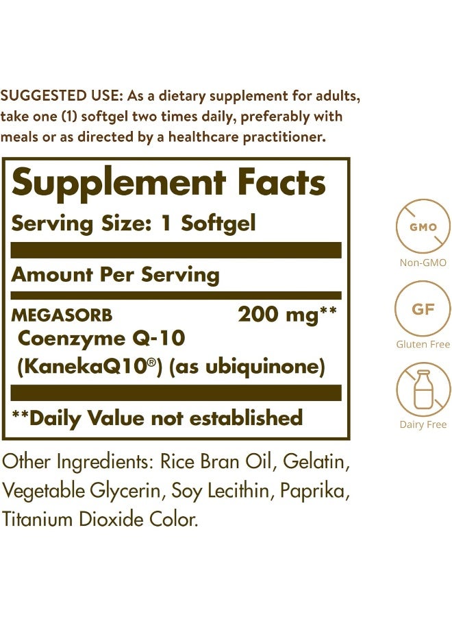 Solgar Megasorb Coq 10 Dietary Supplement 200 Mg 60 Softgels - Image 2