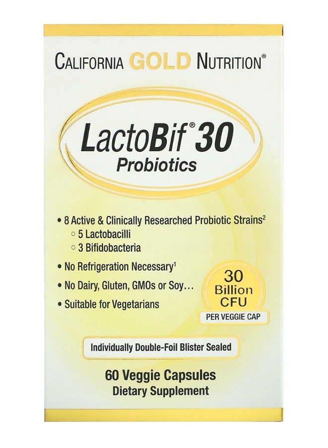 California Gold Nutrition - LactoBifÂ® 30 Probiotics, 30 Billion CFU, 60 Veggie Capsule - Image 1