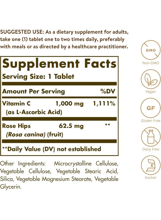 Solgar Dietary Supplement Vitamin C 1000Mg With Rose Hips 250 Tablet - Image 2