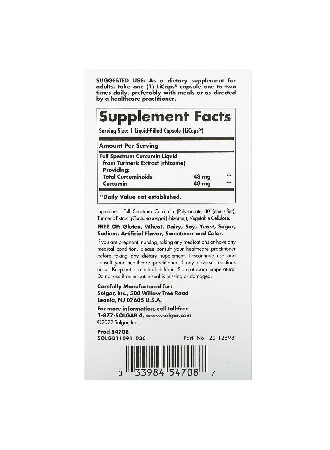 Solgar Full Spectrum Curcumin, 90 LiCaps - Image 2
