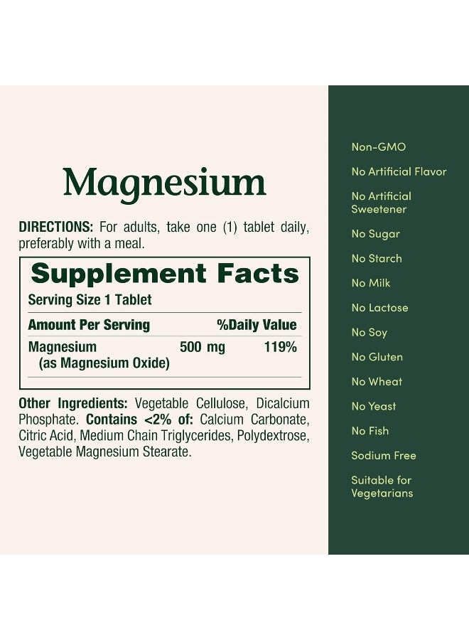 NATURE'S BOUNTY High Potency Magnesium 500mg, 200 Coated Tablets  - Image 2