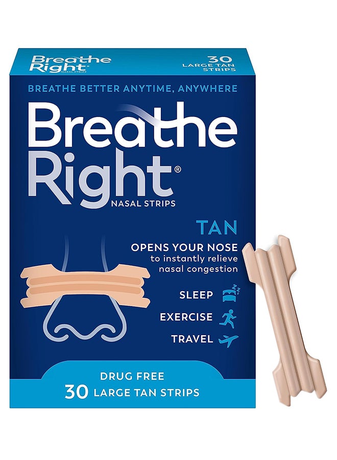 Breathe Right - Nasal Strips - Original Tan Large - 30 Strips - Image 1