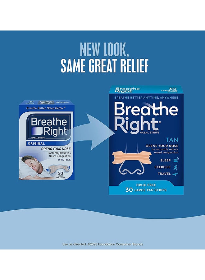 Breathe Right - Nasal Strips - Original Tan Large - 30 Strips - Image 1