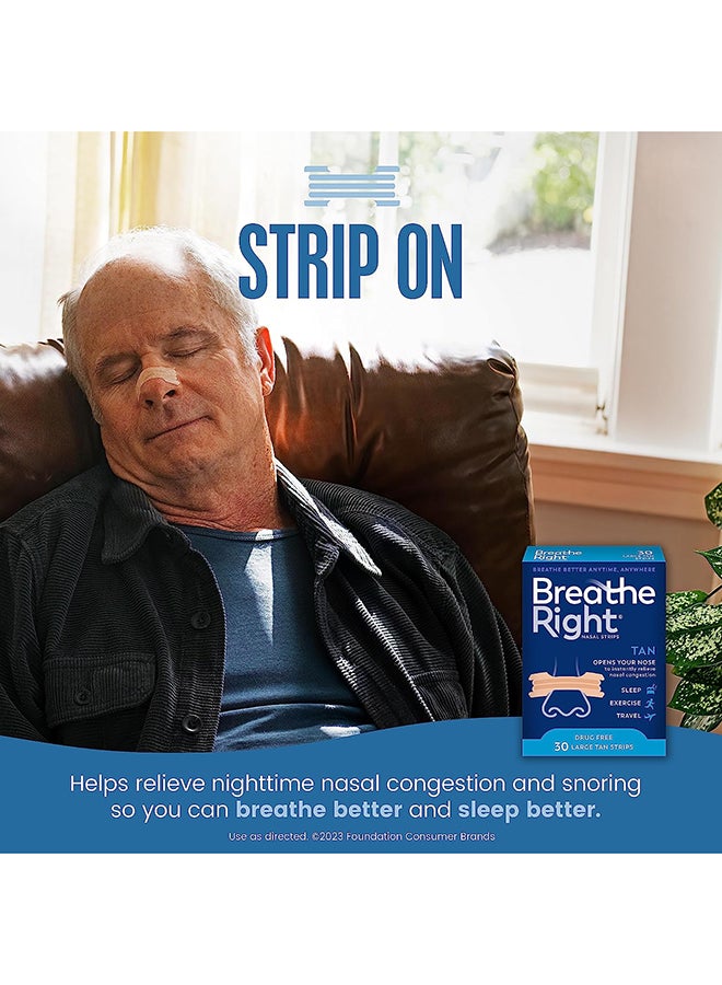 Breathe Right - Nasal Strips - Original Tan Large - 30 Strips - Image 1