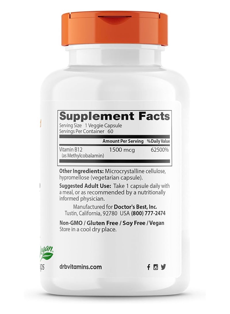 Doctor's BEST Doctor's Best, Fully Active B12, 1500 mcg, 60 Veggie Caps  - Image 2