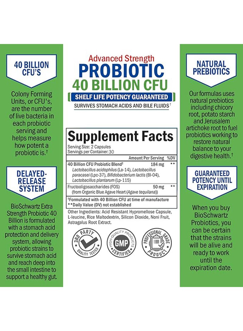 BioSchwartz Advanced Strength Probiotic 40 Billion Cfu 60 Capsules Packaging May Vary - Image 2