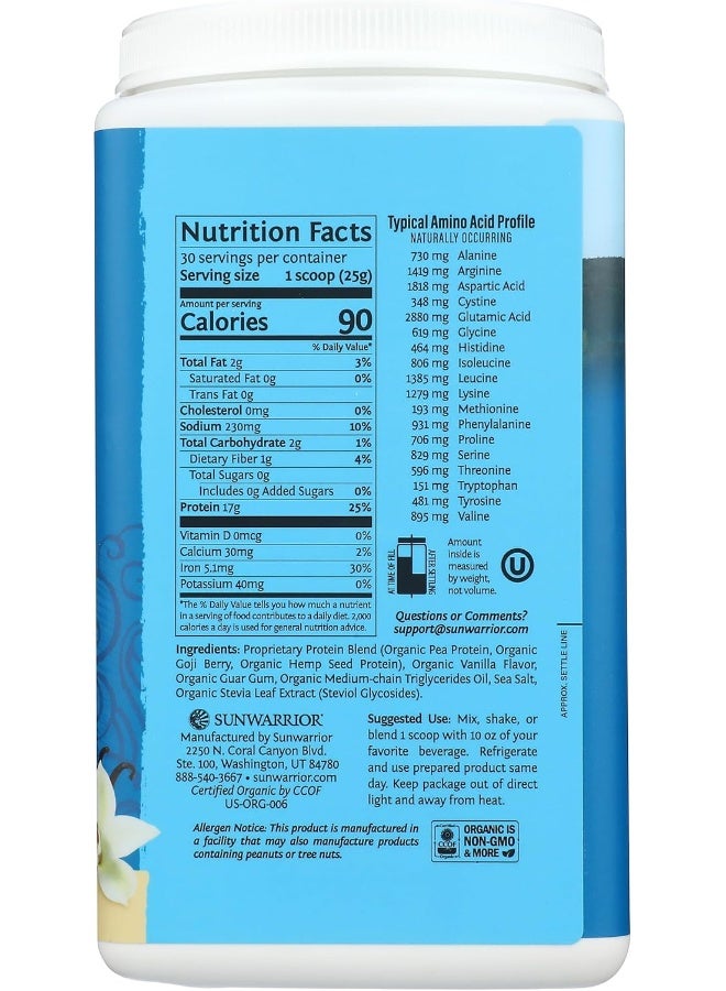 Sunwarrior - Warrior Blend, Protein, Vanilla, 1.65 lb (750 g) - Image 1