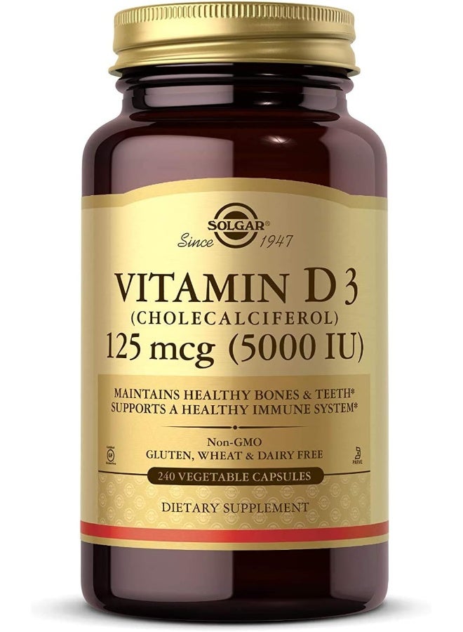 Solgar Vitamin D3 (Cholecalciferol) 125 mcg (5,000 IU) 240 Vegetable Capsules - Image 5