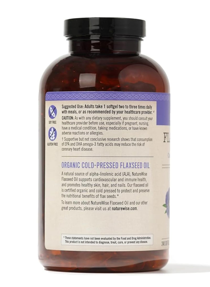 NatureWise Organic Flaxseed Oil Dietary Supplement - Omega 3 for Heart Health - 240 Softgels - Image 3
