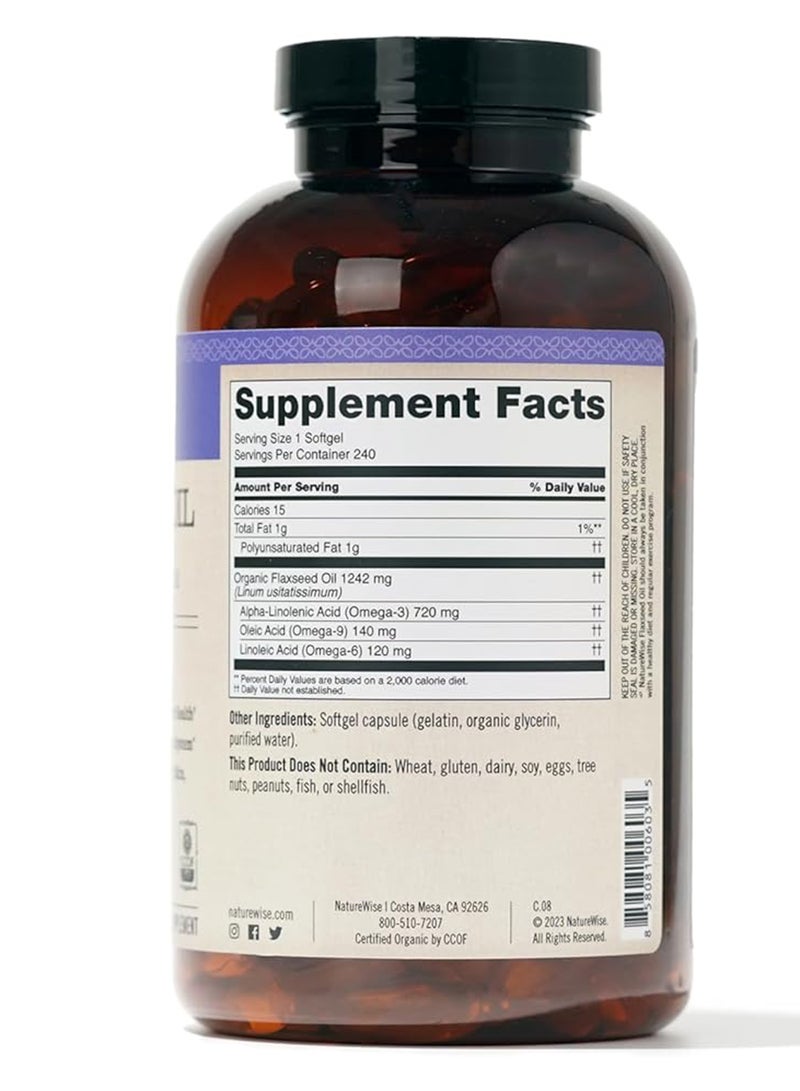 NatureWise Organic Flaxseed Oil Dietary Supplement - Omega 3 for Heart Health - 240 Softgels - Image 2