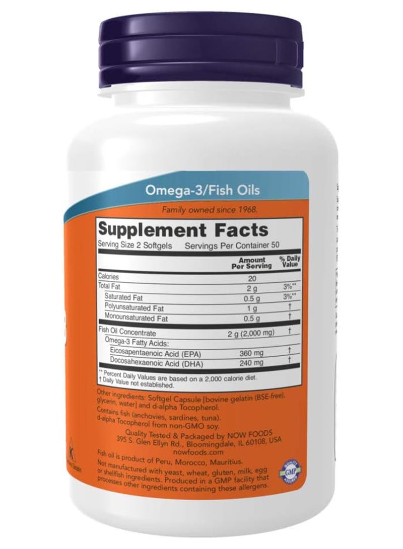 Now Foods - Omega-3, Molecularly Distilled 100 Softgels - Image 1