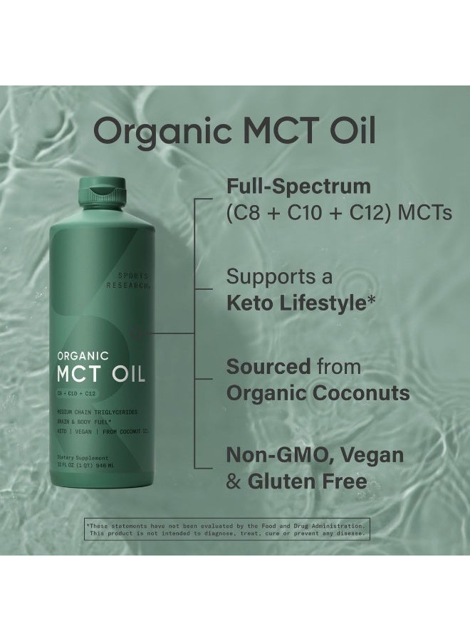 SPORTS RESEARCH Organic MCT Oil, (C8+C10+C12) 32 fl oz  - Image 2