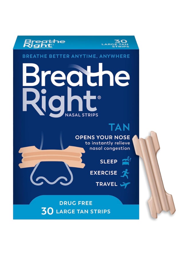 Breathe Right - Nasal Strips Tan, 30 Large Strips Packaging May Vary - Image 1