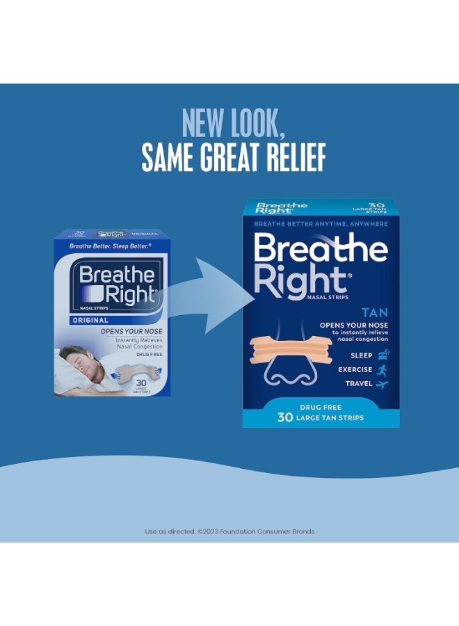 Breathe Right - Nasal Strips Tan, 30 Large Strips Packaging May Vary - Image 1