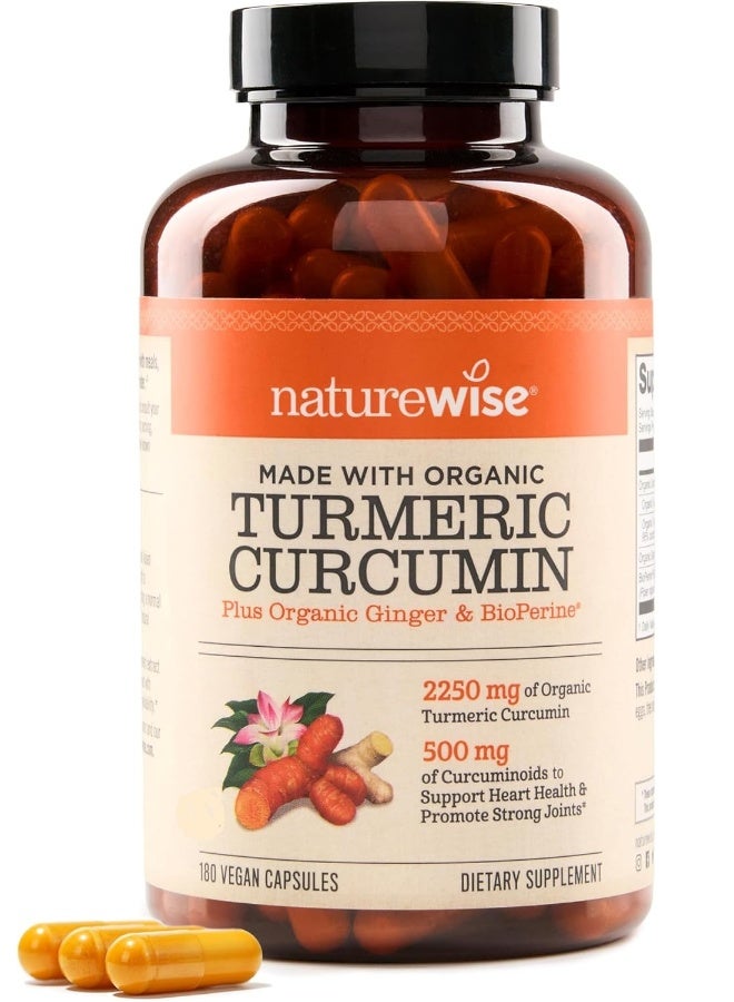 NatureWise ORGANIC Turmeric Curcumin, 180 Vegan Capsules - Image 1