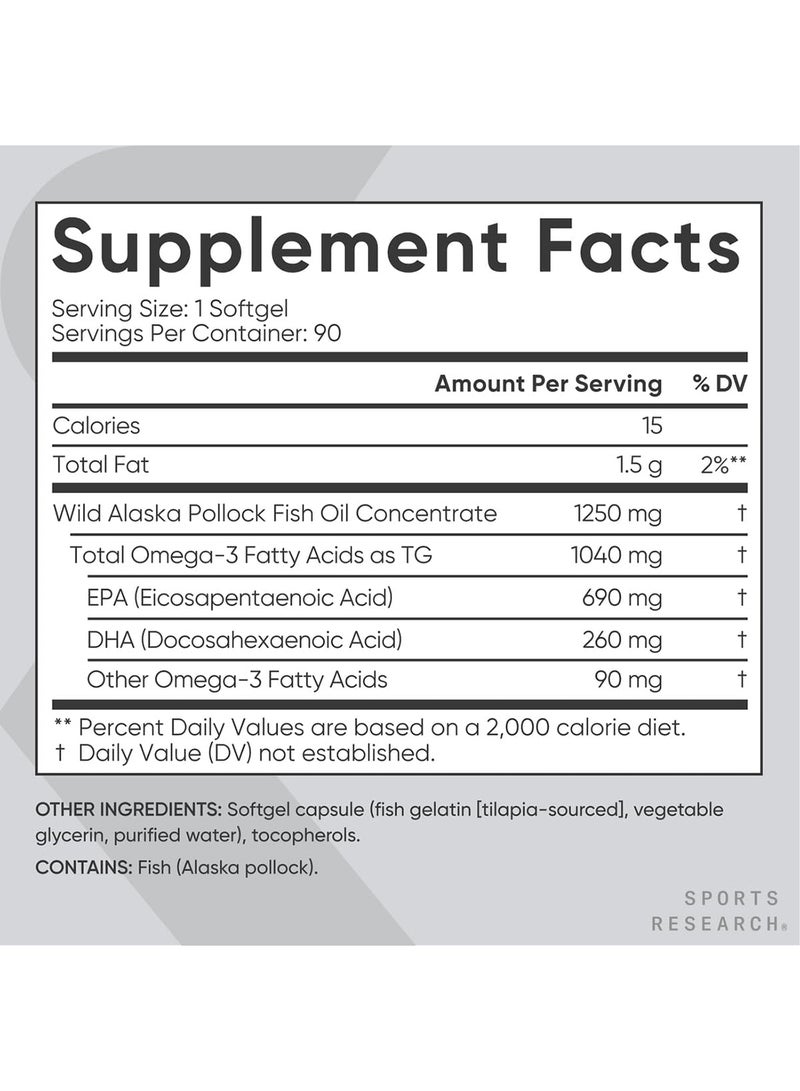 SPORTS RESEARCH - Sports Research Omega-3 Fish Oil, Triple Strength 90 Softgels - Image 1