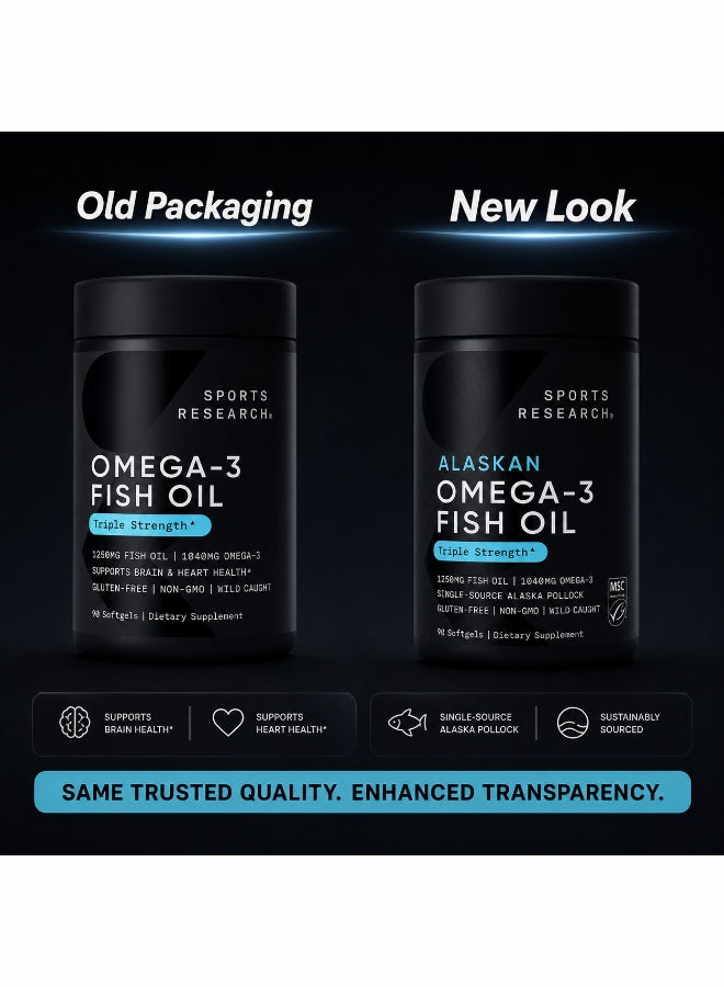 Sports Research Omega-3 Fish Oil, Triple Strength 90 Softgels - Image 1