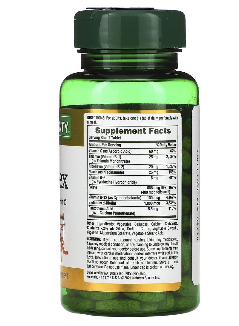 NATURE'S BOUNTY Nature's Bounty, Super B-Complex with Folic Acid Plus Vitamin C, 150 Coated Tablets  - Image 2