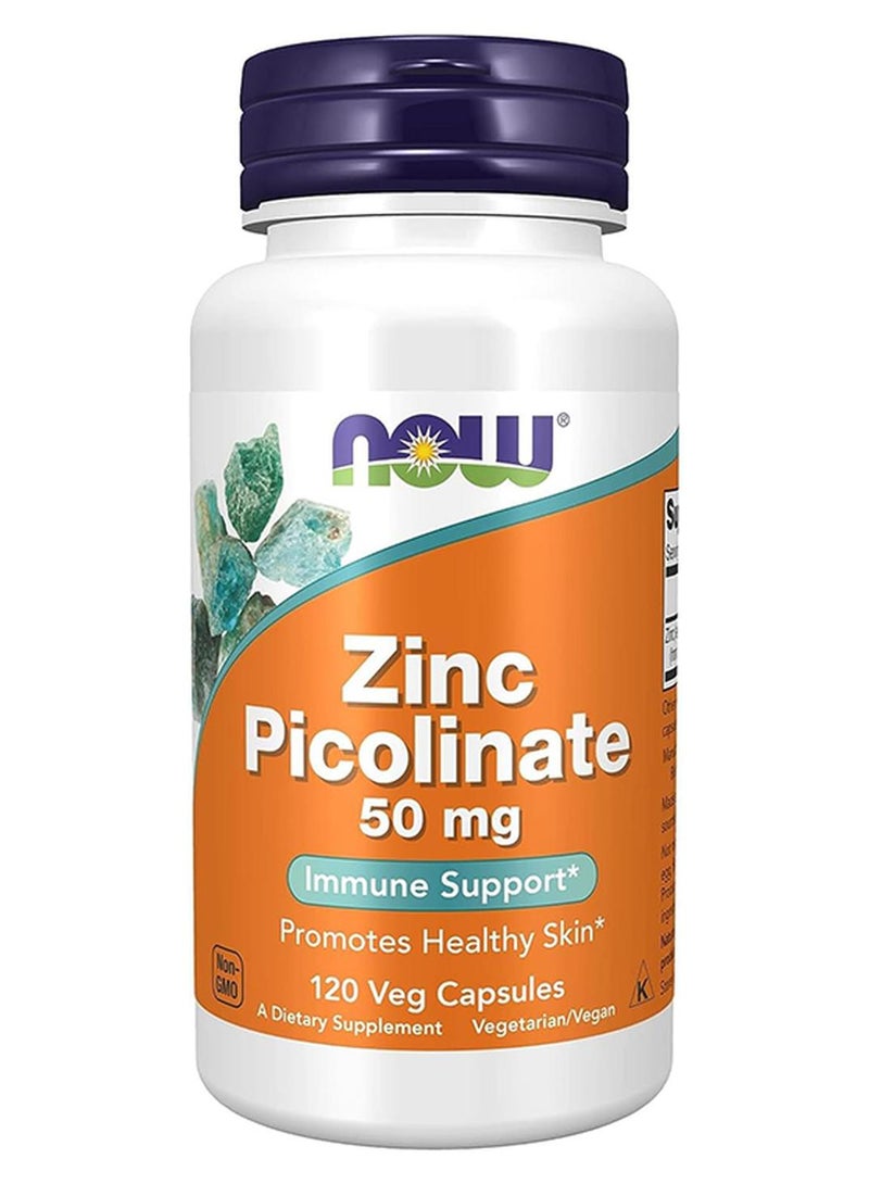 Now Foods Zinc Picolinate Dietary Supplement - 120 Veg Capsules 50 Mg - Image 1