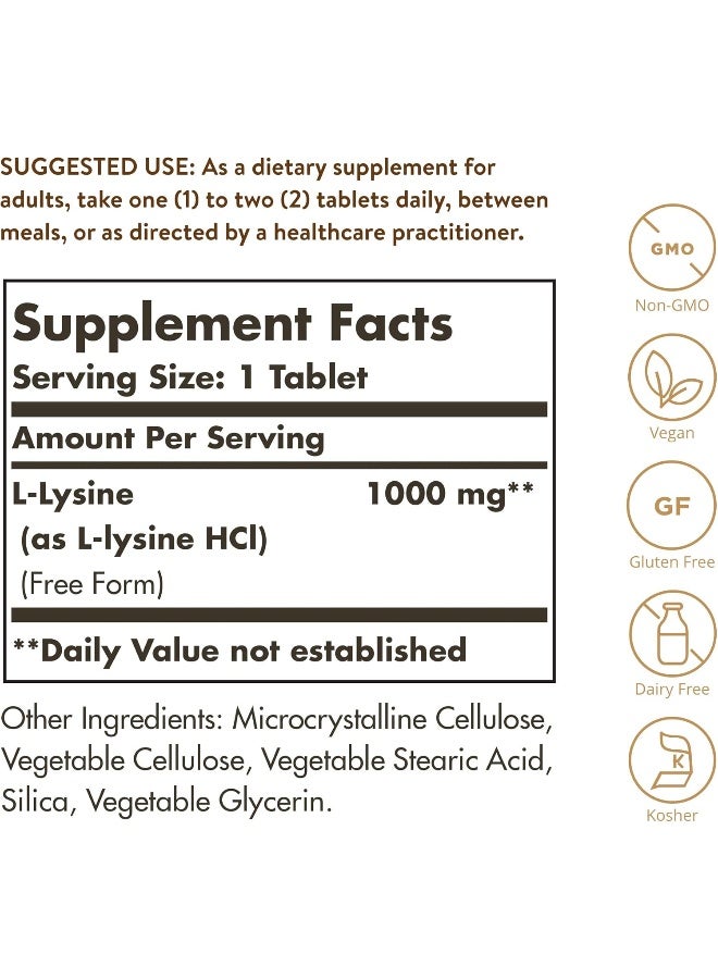 Solgar L-Lysine 1000 mg, 250 Tablets - Image 2