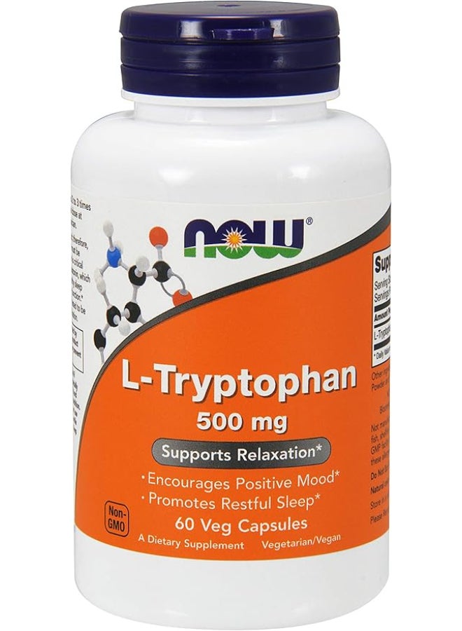 now L-Tryptophan 500mg Dietary Supplement - 60 Veg Capsules - Image 1