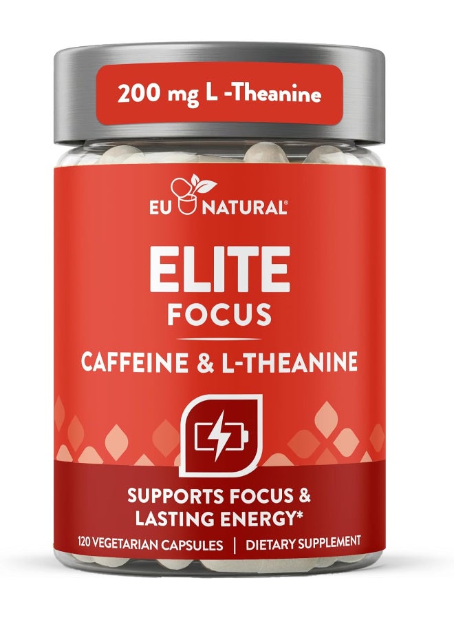 Eu Natural, Elite Focus, Caffeine & L-Theanine, 120 Vegetarian Capsules - Image 1