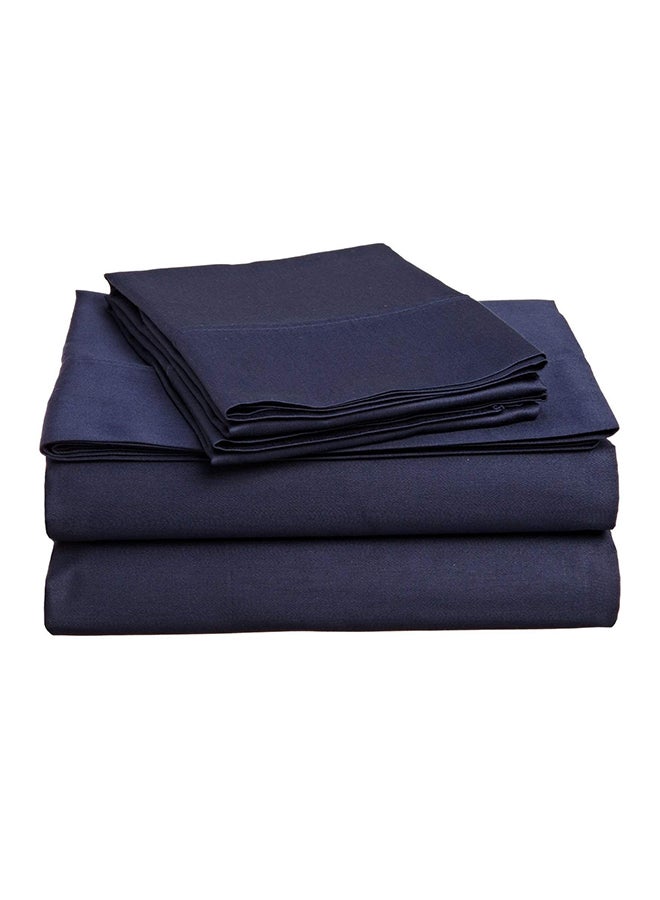 4-Piece Solid Pattern Queen Sheet Set Navy Blue