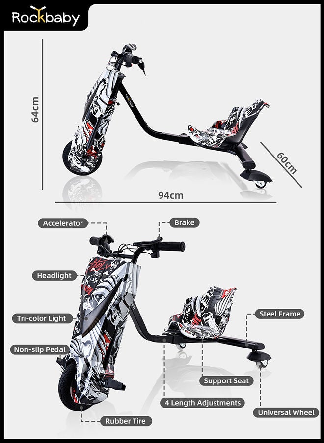Rockbaby 36V High-Power 360°Children/Adult Electric Drifting Scooter-Adjustable With Bluetooth And Protective Gear 68.5X54X21cm 68.5X54X21cm  - Image 5