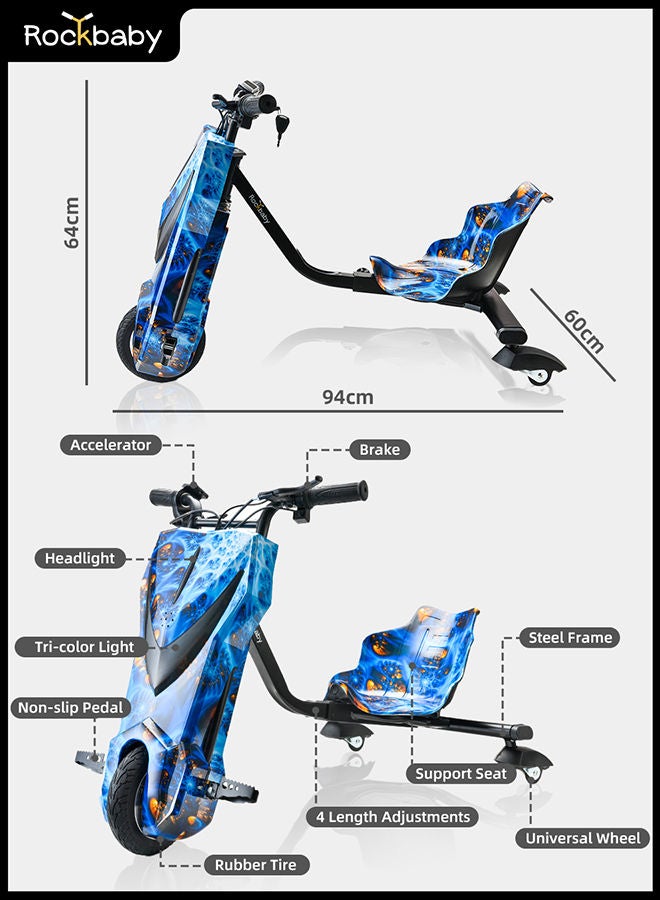 Rockbaby 36V High-Power 360°Children/Adult Electric Drifting Scooter-Adjustable With Bluetooth And Protective Gear 68.5X54X21cm 68.5X54X21cm  - Image 5