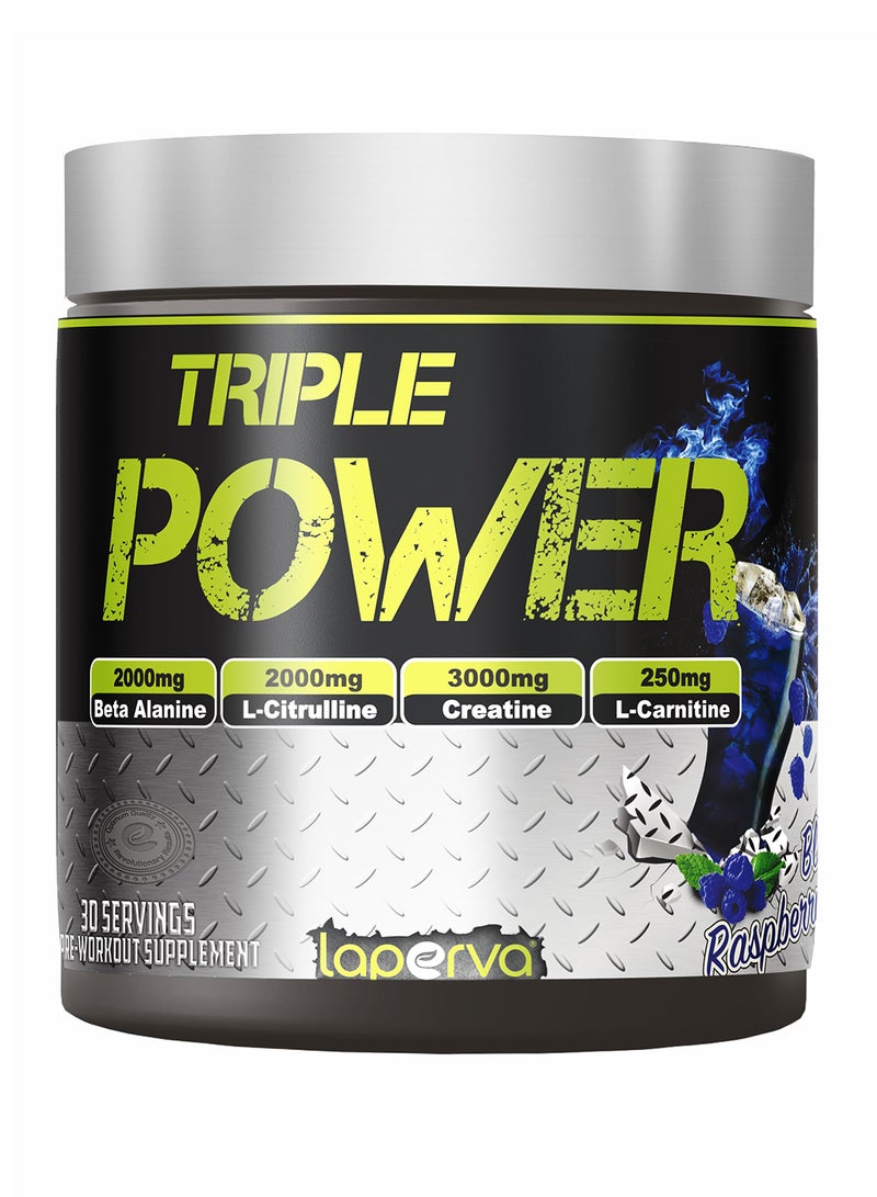 Laperva - Triple Power Pre-Workout Blue Raspberry Food Supplement-30 Servings -300gm - Image 1