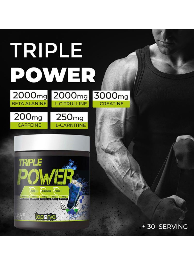 Laperva - Triple Power Pre-Workout Blue Raspberry Food Supplement-30 Servings -300gm - Image 1