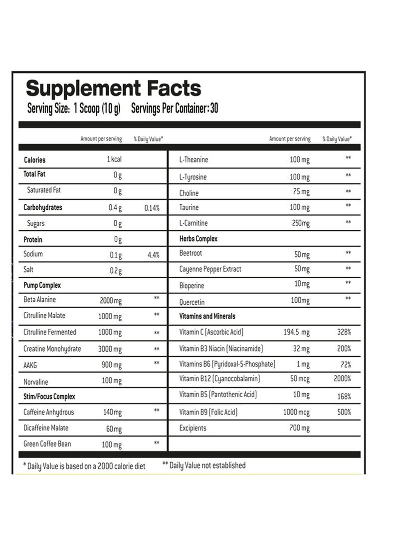 Laperva - Triple Power Pre-Workout Blue Raspberry Food Supplement-30 Servings -300gm - Image 1