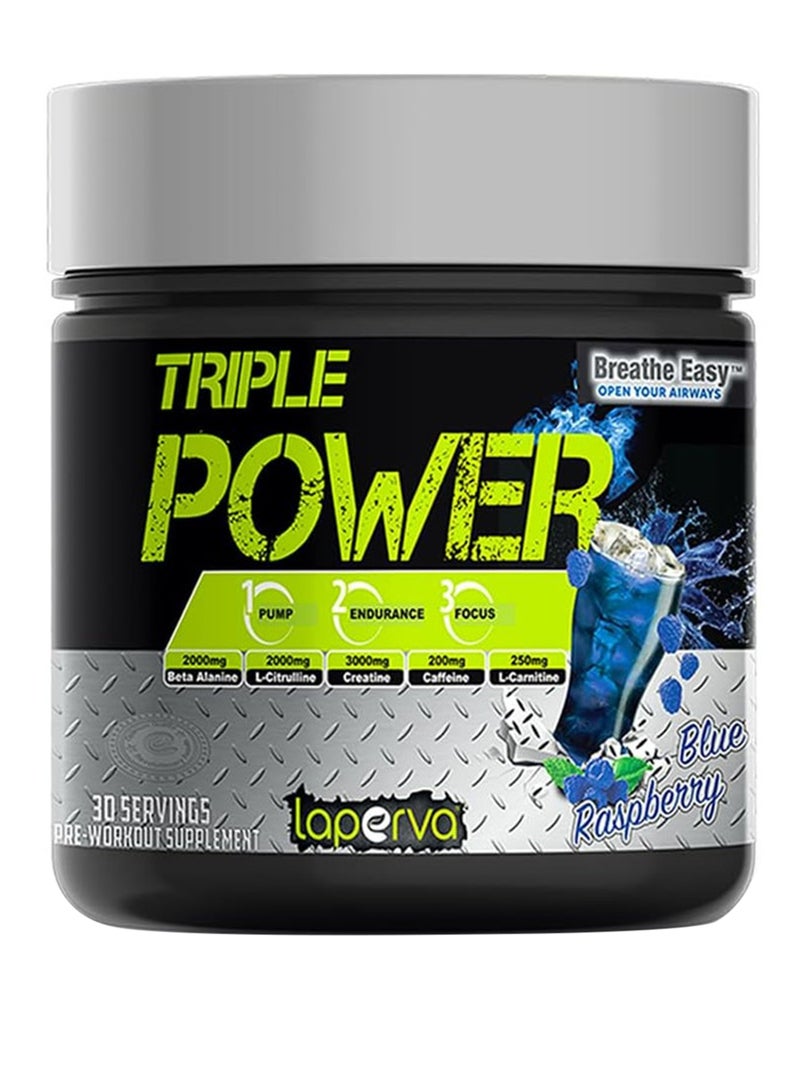 Laperva - Triple Power Pre-Workout Blue Raspberry Food Supplement-30 Servings -300gm - Image 1