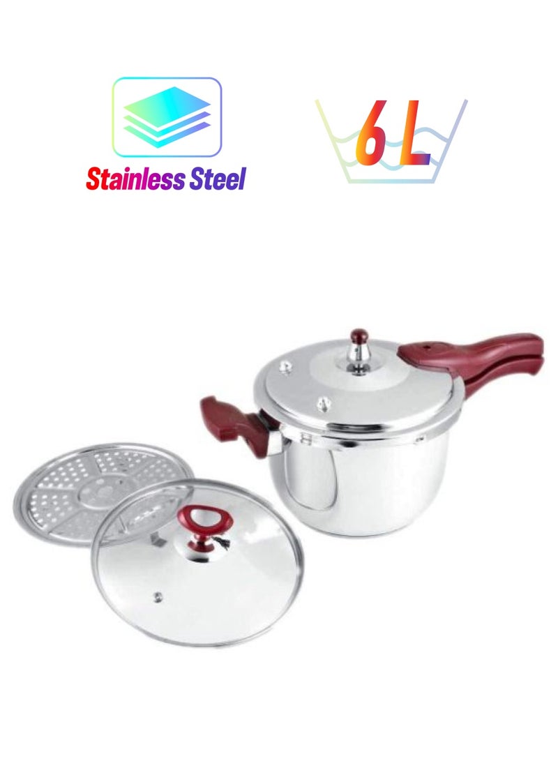 ديسيني وعاء طهي بضغط يدوي فضي / أحمر 6لترات