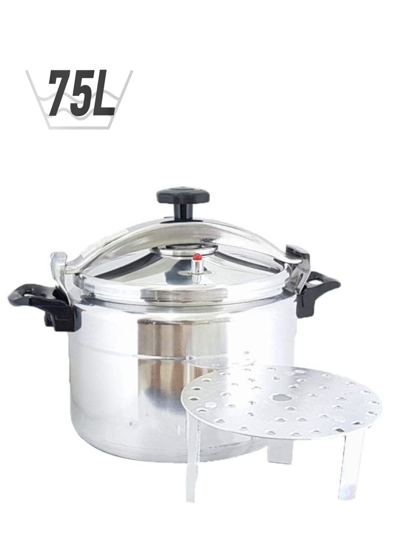 Aluminium Pressure Cooker With Rack Silver/Black 75Liters 