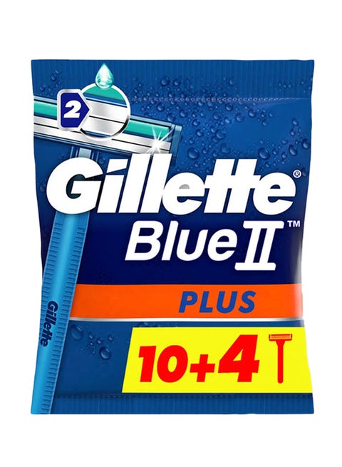 14-Piece Blue II Plus Disposable Razor Set Blue/Silver