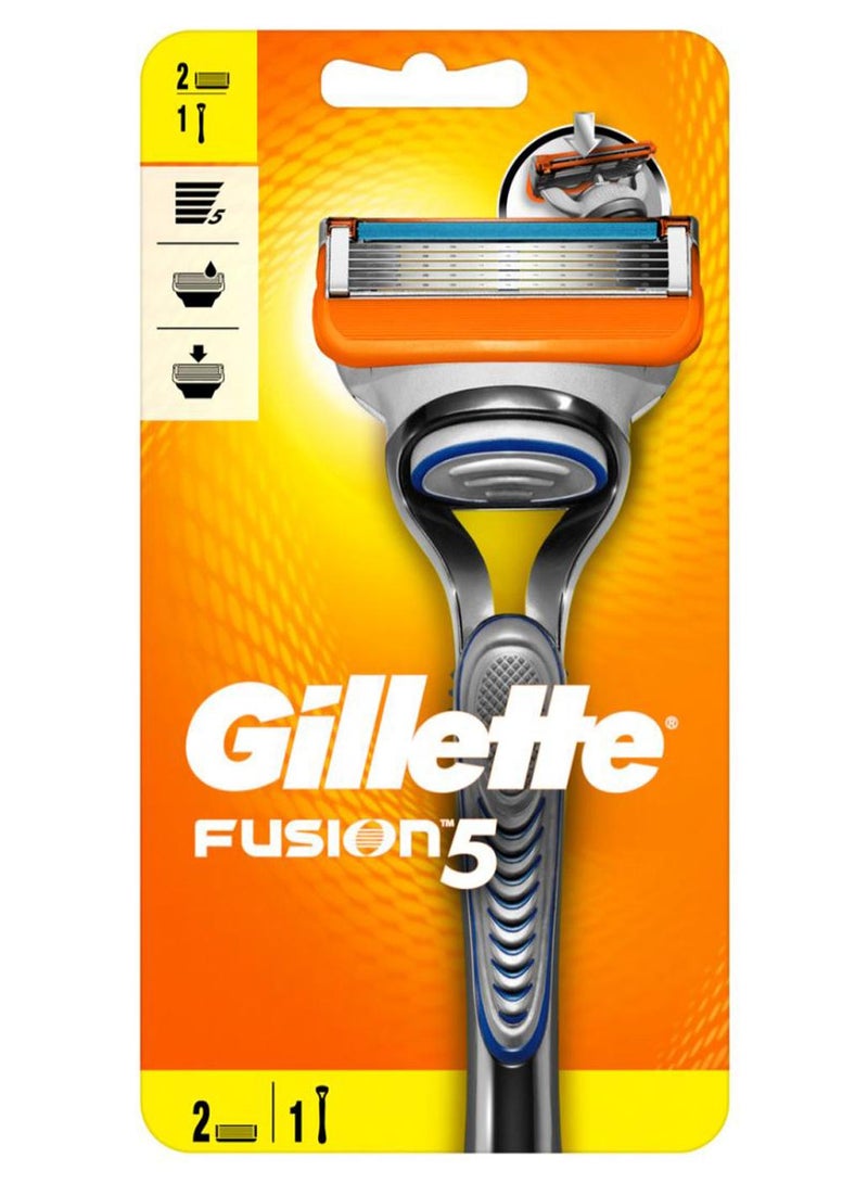 Gillette Fusion 5 Razor Handle With Blades Orange/Silver - Image 1