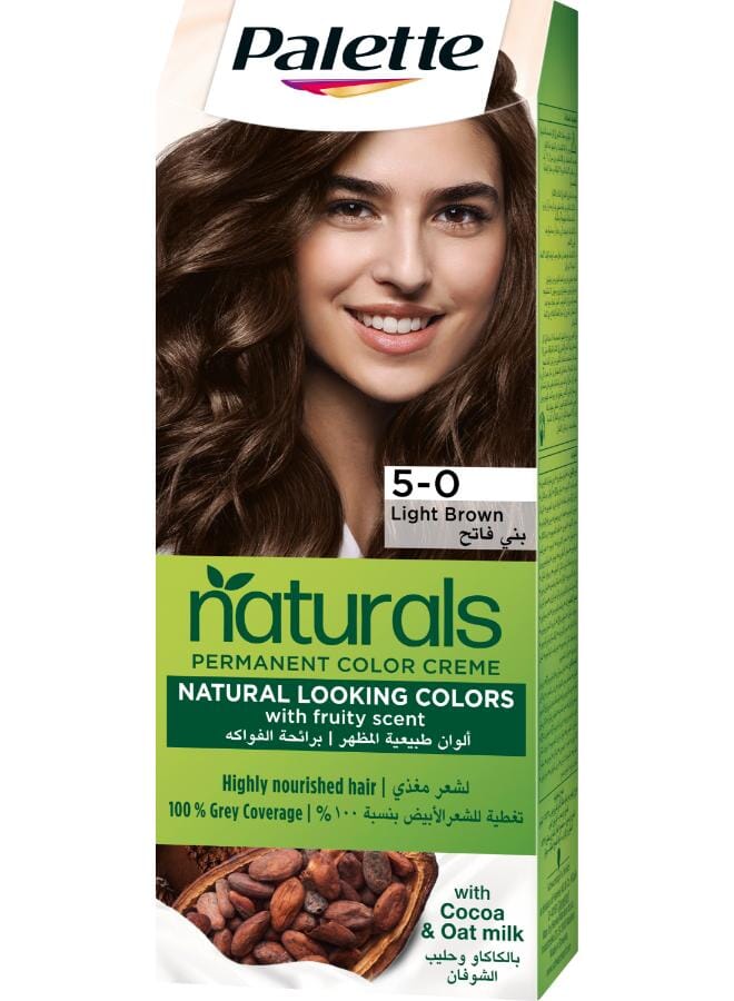 Palette Naturals Permanent Color Creme 5-0, Light Brown 50ml , 50ml , & 10ml - Image 1