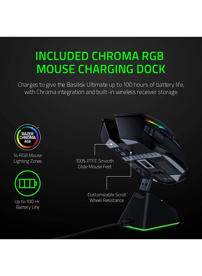 RAZER - Razer Basilisk Ultimate HyperSpeed Wireless Gaming Mouse with Charging Dock, 20K DPI Optical Sensor, Chroma RGB, 11 Programmable Buttons, 100 Hr Battery - Classic Black Black - Image 1