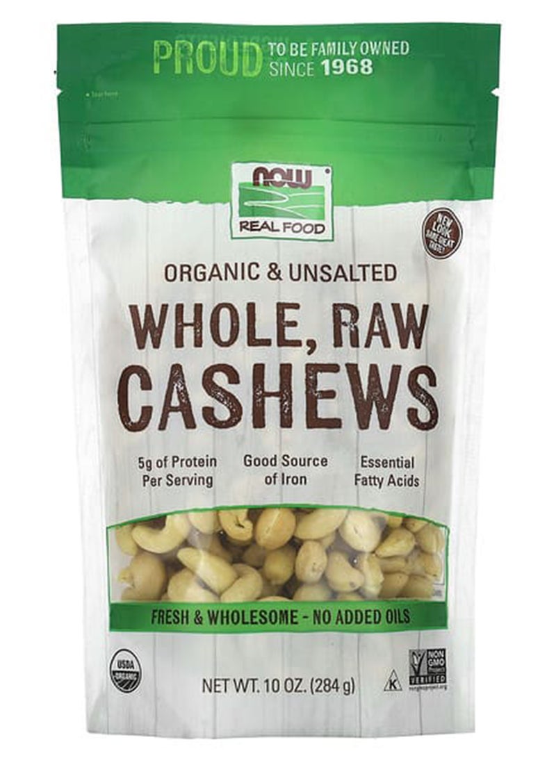 Now Foods Organic Whole Raw Cashews 284grams - Image 1