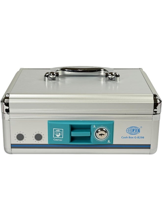 FIS Aluminium Cash Box with Key Lock - 273 x 194 x 115 mm Silver/Green - Image 1