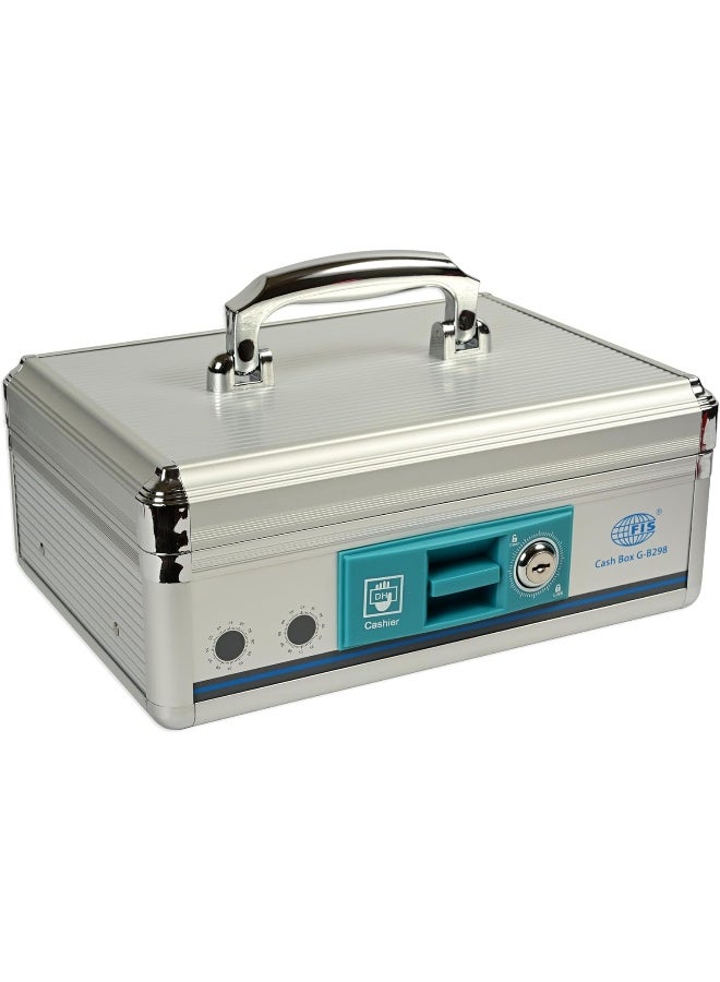 FIS Aluminium Cash Box with Key Lock - 273 x 194 x 115 mm Silver/Green - Image 2