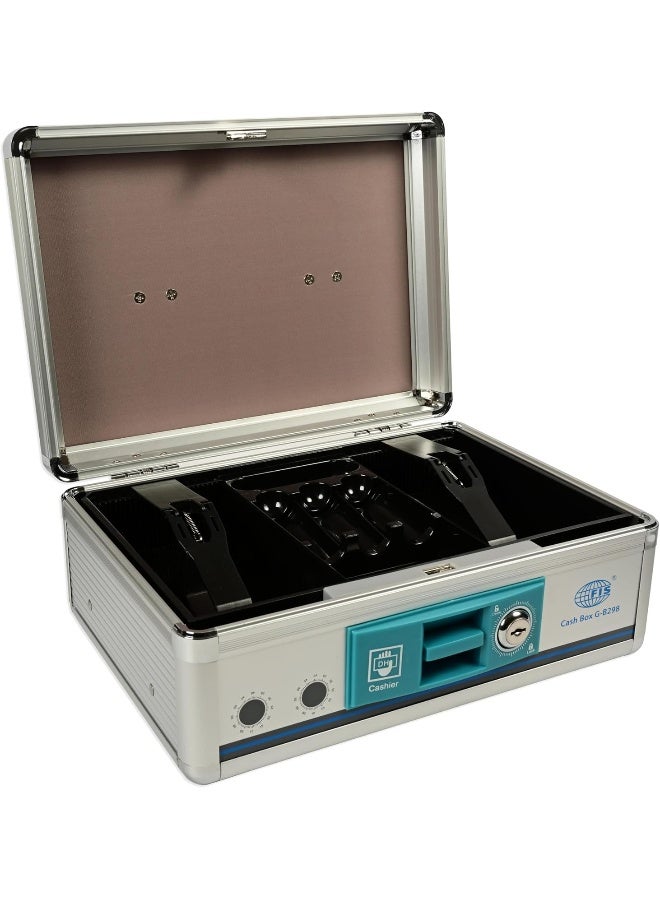FIS Aluminium Cash Box with Key Lock - 273 x 194 x 115 mm Silver/Green - Image 5