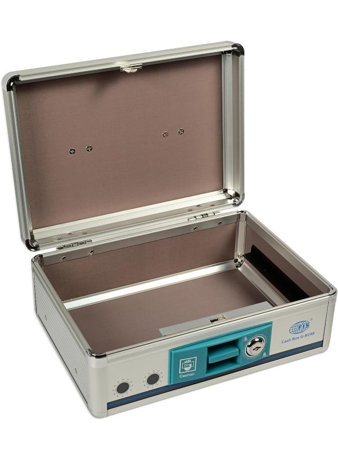 FIS Aluminium Cash Box with Key Lock - 273 x 194 x 115 mm Silver/Green - Image 4