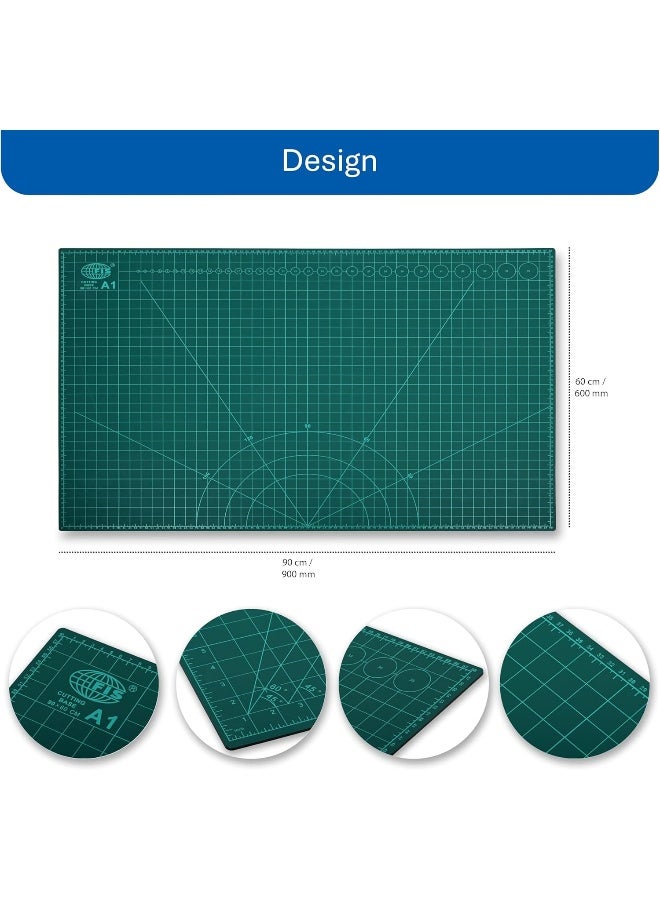 FIS A1 Cutting Mat (594x841mm) with Guide Lines and Ruler Lines - Ideal for Crafting, Green Green - Image 3